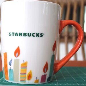 Starbucks 2020 Birthday Candles Coffee Mug 10oz White Orange Ceramic Cup